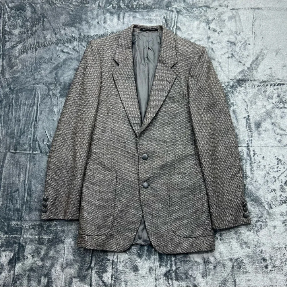 VTG Yves Saint Laurent France Men's 100% Virgin Wool Grey 36 Tweed‎ Blazer Coat